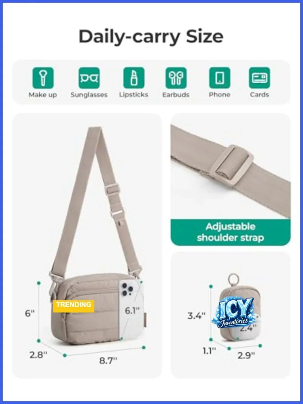 Set of 2 Puffer Hobo Crossbody Bags with Detachable Earbuds Pouch,